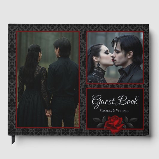 Gothic Black Damask Rose Wedding ゲストブック (正面)