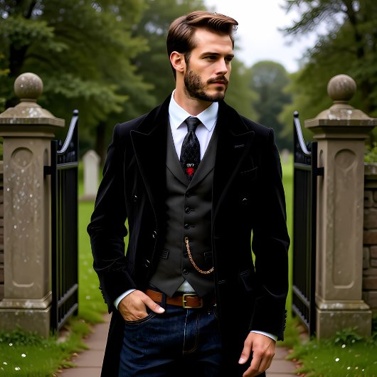 Gothic Black Damask Rose Wedding ネクタイ