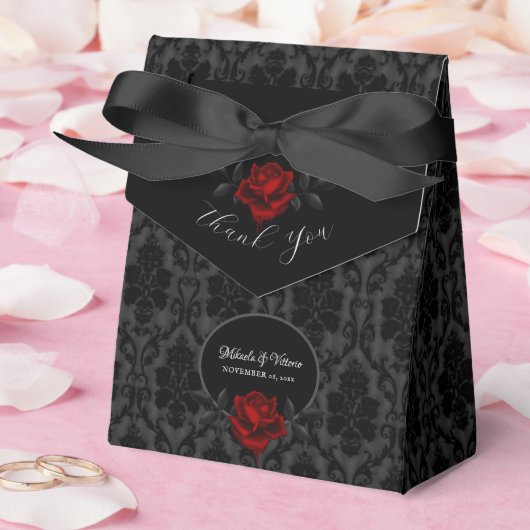 Gothic Black Damask Rose Wedding フェイバーボックス (ウェディング)