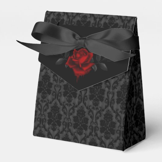 Gothic Black Damask Rose Wedding フェイバーボックス (正面サイド)