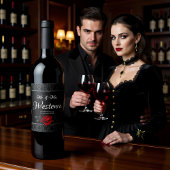 Gothic Black Damask Rose Wedding ワインラベル