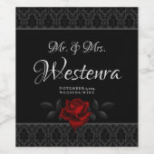 Gothic Black Damask Rose Wedding ワインラベル (シングルラベル)