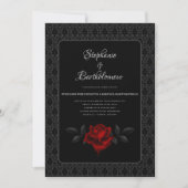Gothic Black Damask Rose Wedding 招待状 (正面)