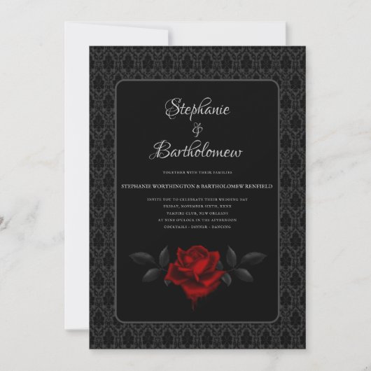 Gothic Black Damask Rose Wedding 招待状 (正面)