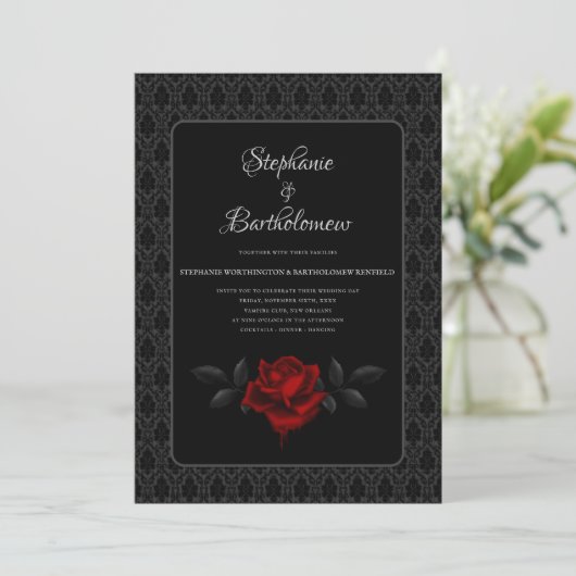 Gothic Black Damask Rose Wedding 招待状 (スタンド正面)