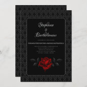 Gothic Black Damask Rose Wedding 招待状 (正面/裏面)