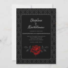 Gothic Black Damask Rose Wedding 招待状
