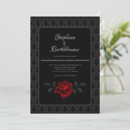 Gothic Black Damask Rose Wedding 招待状 (スタンド正面)