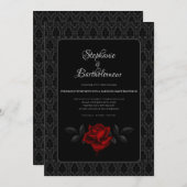 Gothic Black Damask Rose Wedding 招待状 (正面/裏面)