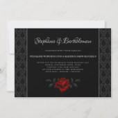 Gothic Black Damask Rose Wedding Invitation 招待状 (正面)