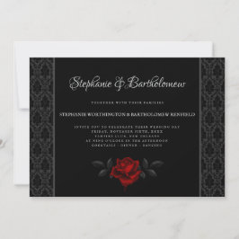 Gothic Black Damask Rose Wedding Invitation 招待状