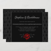 Gothic Black Damask Rose Wedding Invitation 招待状 (正面/裏面)