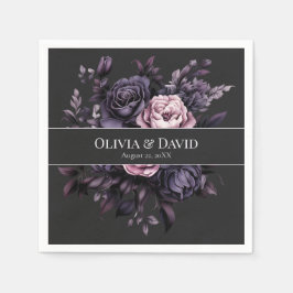 Gothic Black Floral Personalized Wedding Napkins スタンダードカクテルナプキン