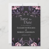 Gothic Black Floral Save the Date Card 招待状 (正面)