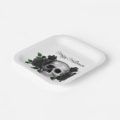 Gothic Black Floral Skull Halloween ペーパープレート (傾斜あり)