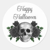 Gothic Black Floral Skull Halloween ラウンドシール (正面)