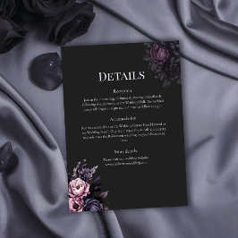 Gothic Black Floral Wedding Details Card 招待状