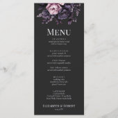 Gothic Black Floral Wedding Menu Card メニュー (正面)