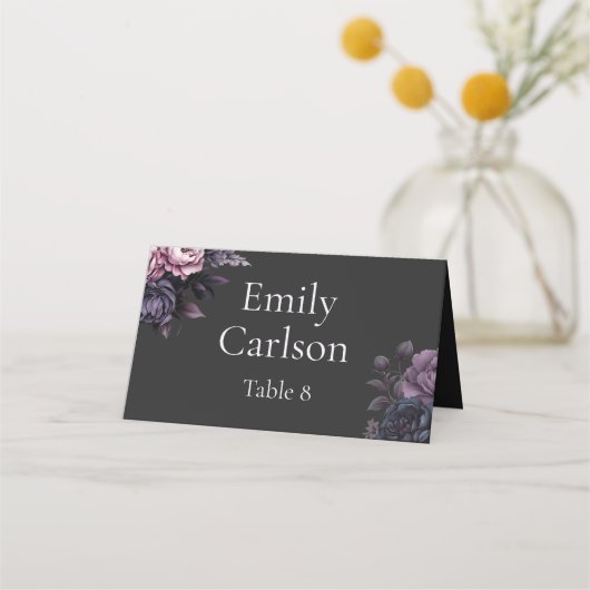 Gothic Black Floral Wedding Place Cards プレイスカード (正面)