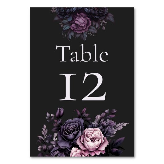 Gothic Black Floral Wedding Table Numbers テーブルナンバー (正面)