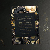 Gothic Black & Gold Peony Wedding Invitation 招待状