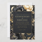 Gothic Black & Gold Peony Wedding Invitation 招待状 (正面)