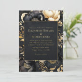 Gothic Black & Gold Peony Wedding Invitation 招待状 (スタンド正面)