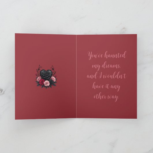 Gothic Black Petals and Spider Web Dark Valentine カード (内部)