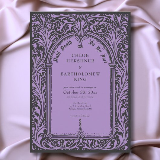 Gothic Black Purple Medieval Until Death Wedding 招待状