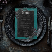 Gothic Black Raven & Black Roses Teal Wedding メニュー