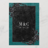 Gothic Black Raven & Black Roses Teal Wedding メニュー (裏面)
