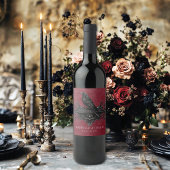 Gothic Black Raven & Black Roses Wine Wedding ワインラベル