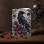 Gothic Black Raven Floral Notecard カード