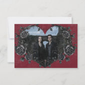 Gothic Black Raven & Roses Burgundy Photo Wedding セーブザデート (裏面)