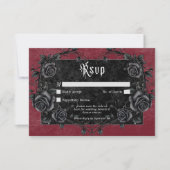 Gothic Black Raven & Roses Burgundy QR Code 出欠カード (正面)