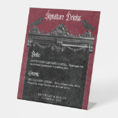 Gothic Black Raven & Roses Burgundy Wedding Drinks 台座サイン (正面)