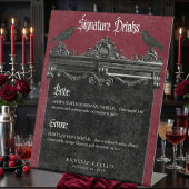 Gothic Black Raven & Roses Burgundy Wedding Drinks 台座サイン