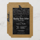 Gothic Black Raven & Roses Gold Bridal Shower 招待状 (正面/裏面)