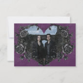 Gothic Black Raven & Roses Purple Photo Wedding セーブザデート (裏面)