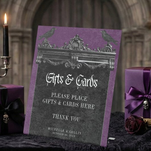 Gothic Black Raven & Roses Purple Wedding Gifts 台座サイン