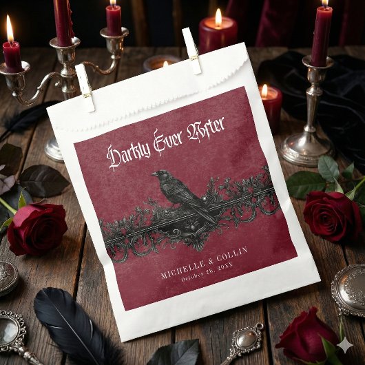 Gothic Black Raven Wine Darkly Ever After Wedding フェイバーバッグ