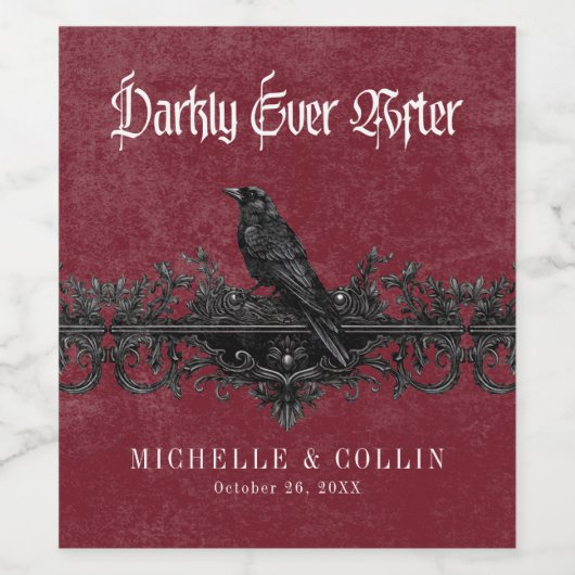Gothic Black Raven Wine Darkly Ever After Wedding ワインラベル (シングルラベル)