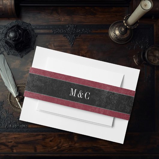 Gothic Black Raven Wine Darkly Ever After Wedding 招待状ベリーバンド