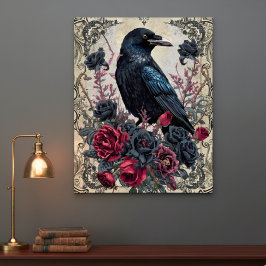 Gothic Black Roses Raven Art ポスター