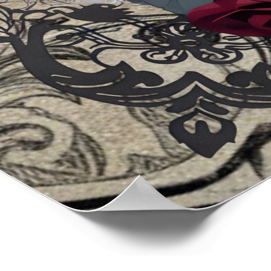 Gothic Black Roses Raven Art ポスター (角)