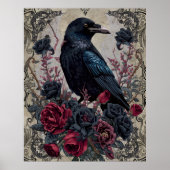 Gothic Black Roses Raven Art ポスター (正面)