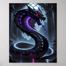 Gothic Black Serpent Glowing Purple Neon Fantasy ポスター