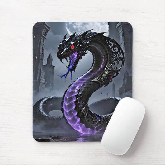 Gothic Black Serpent Glowing Purple Neon Fantasy  マウスパッド (マウス)