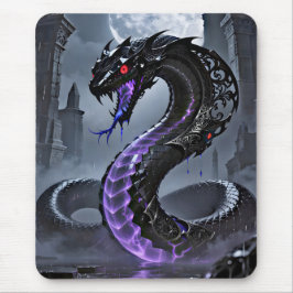 Gothic Black Serpent Glowing Purple Neon Fantasy  マウスパッド