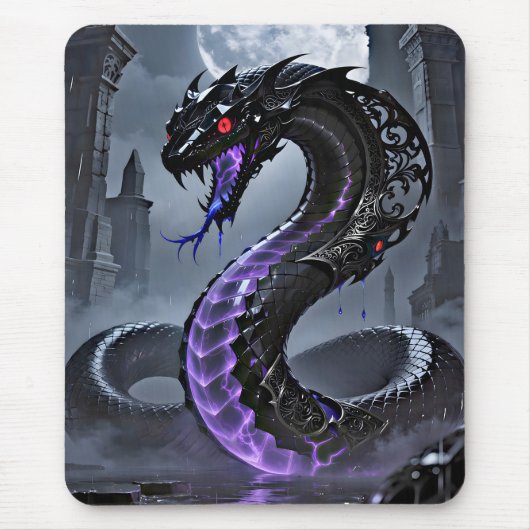 Gothic Black Serpent Glowing Purple Neon Fantasy  マウスパッド (正面)